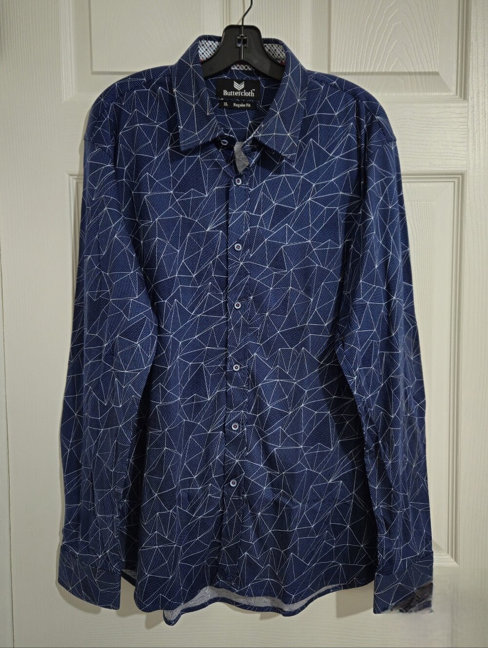 Buttercloth Men's XL Button-Up Shirt Cotton Regular Fit Blue Business-Casual